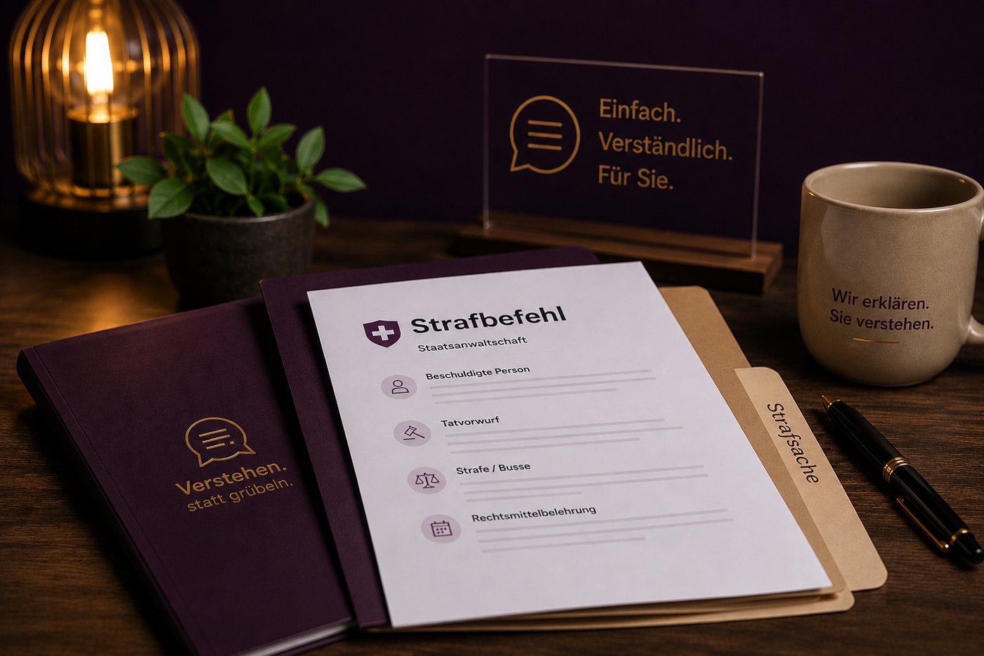 Strafbefehl der Staatsanwaltschaft auf einem Schreibtisch – verständlich erklärt